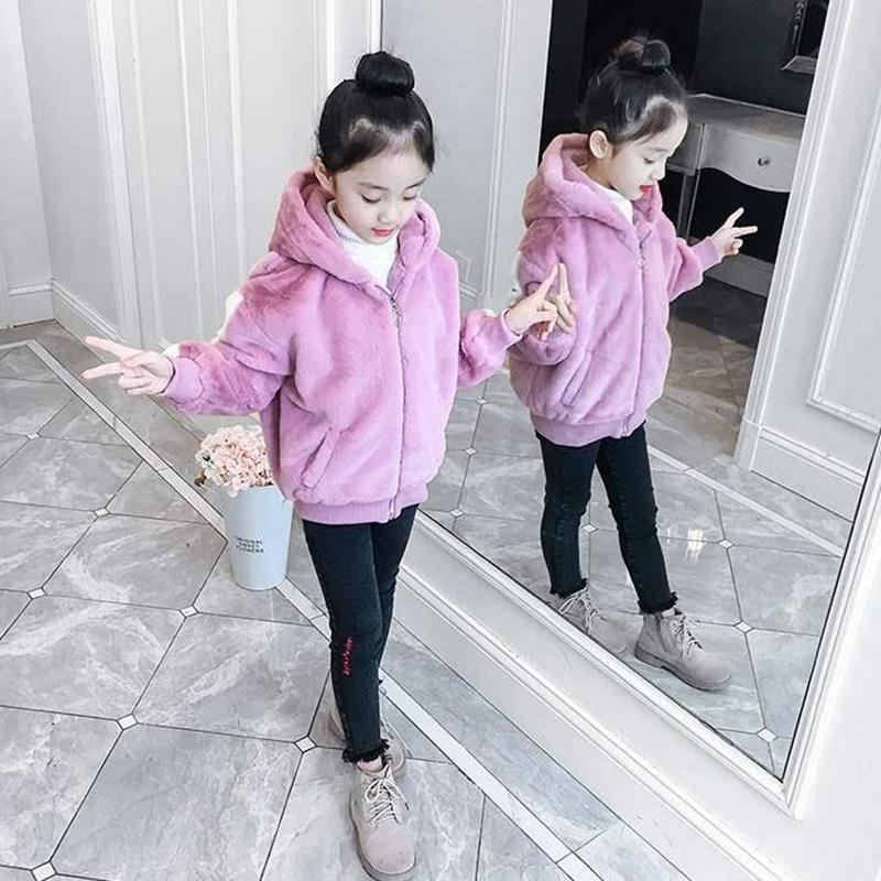 Thick Warm Winter Jacket Girls Corduroy Hooded Sweater Sleeve Plus Velet Kids Outerwear Teenager Windbreaker Coat