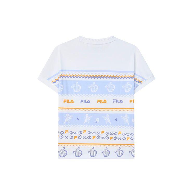 FILA Loose Letter Angel Harp Striped Print Fashion Casual Loose Round Neck Short Sleeve T-Shirt Women T-Shirt F11W238104F-ZA