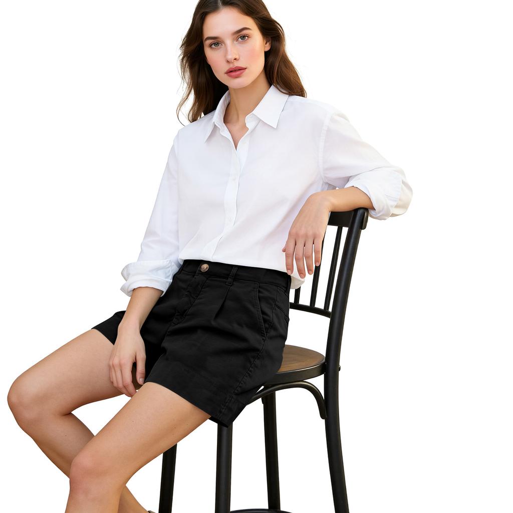 Women's Cotton And Linen Shorts, With Pockets, Button Closure, Business Casual .