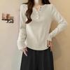Herbst und Winter Reine Baumwolle Schulter Langarm T-Shirt V-Ausschnitt Vielseitiges Damenoberteil