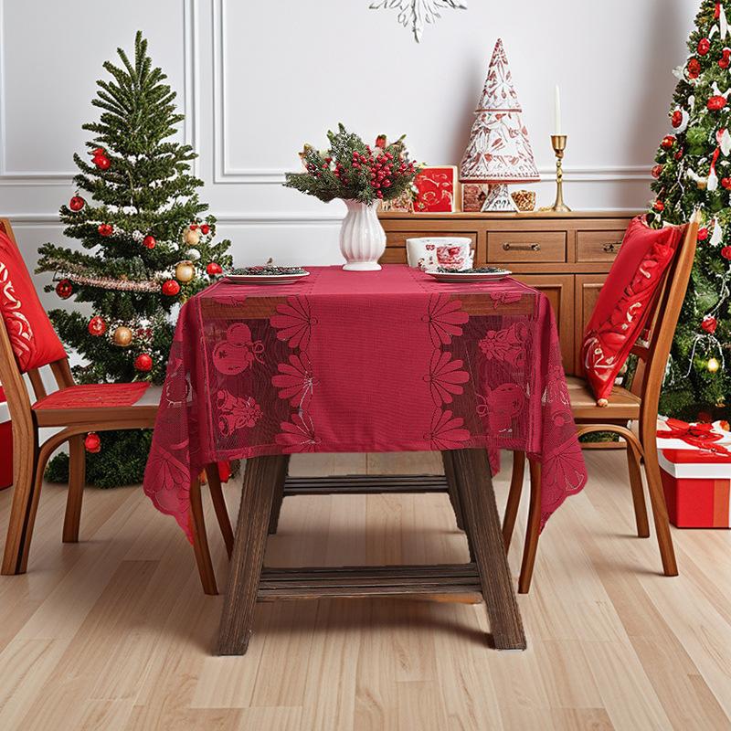 Popular American Light Luxury Lace Tablecloth Red Christmas Theme Atmosphere Household Round Table Square Table Decorative Cloth 140*100cm