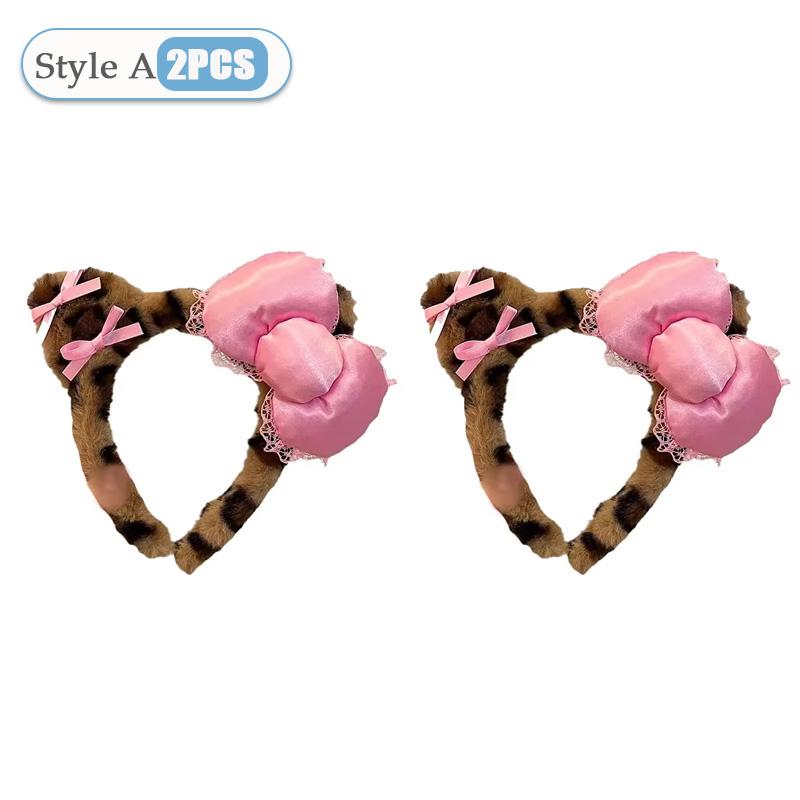 1-20PCS Y2k Leopard Print Kitty Ear Plush Headband Kawaii Girl Hair Ornament Headwear Lolita Fashion Hair Accessory Party Gift