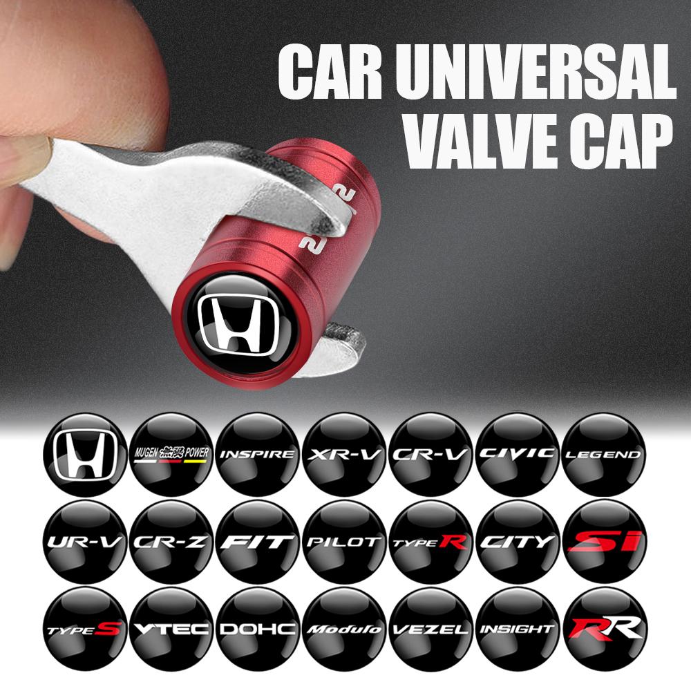 EDB3 4Pcs Car Wheel Tire Valve Caps Protection Cover Auto Accessories For Honda Fit Civic CRV City Jazz Accord CR-Z VTEC Vezel