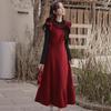 Women's 2026 Spring/Autumn Red Plaid Sweet Age-Reducing Long Dress - Two-Piece Effect