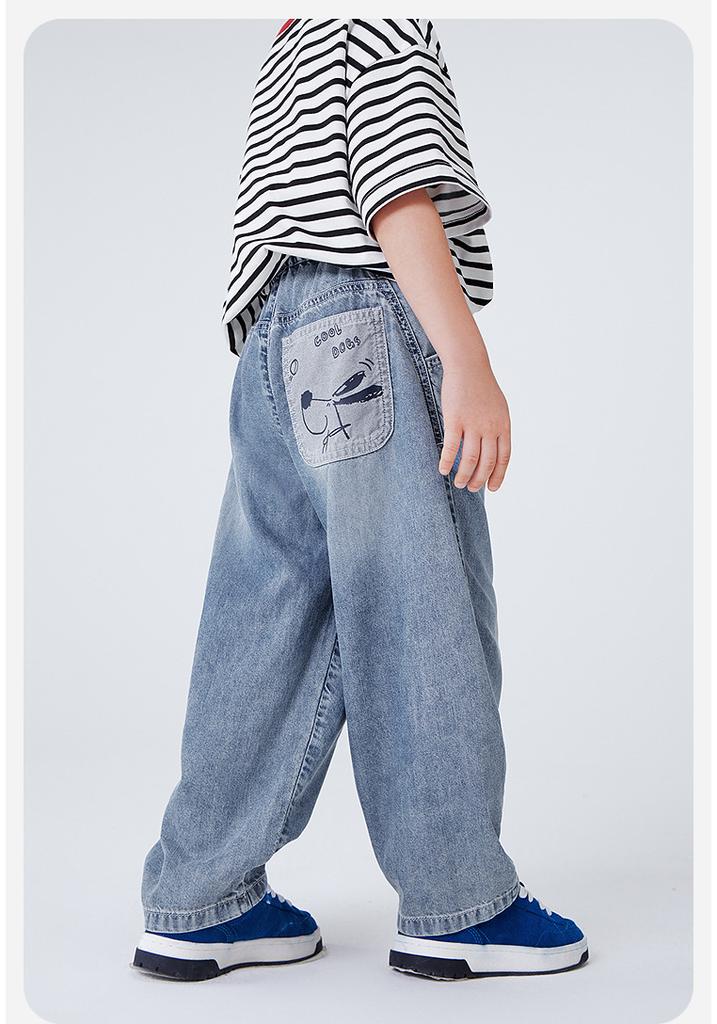Mini Balabala Boys' and Children's Pants Summer New Product Antibacterial Cooling Soft Cowboy Loose Bending Knife Pants Banana Pants