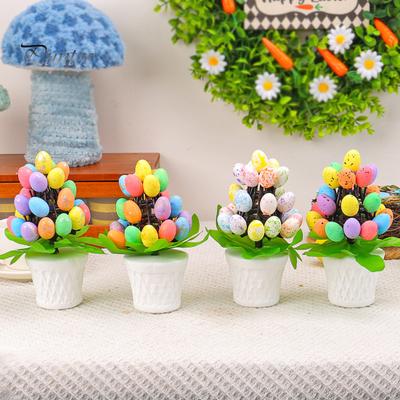 Easter Egg Ornament Easter Egg Bonsai Tree Low Maintenance Artificial Eggs Plants Desktop Easter Decoration Multicolor Potted Easter Ornament