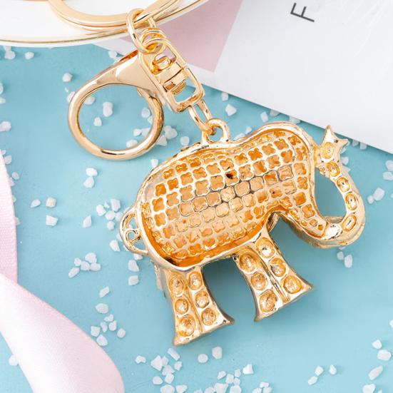 Keychain Pendant 3D Cartoon Elephant Design Sparkling Rhinestones Inlaid Key Chain with Lobster Clasp Key Ring Bags Accessories