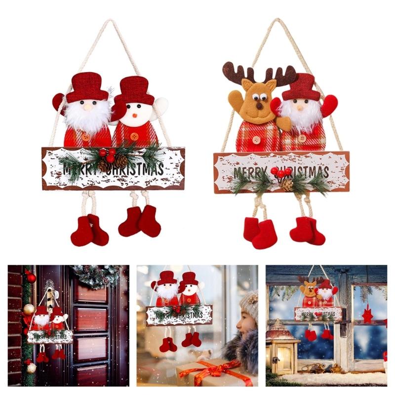 Festival Double Face Santa And Reindeers Hanging Decoration Outdoor Christmas Decorations