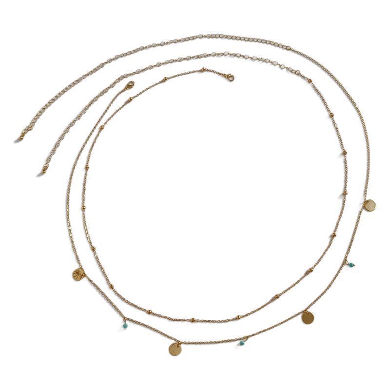 Tassel Sequin Double-Layer Waist Chain - Turquoise Hip Hop Body Accessory