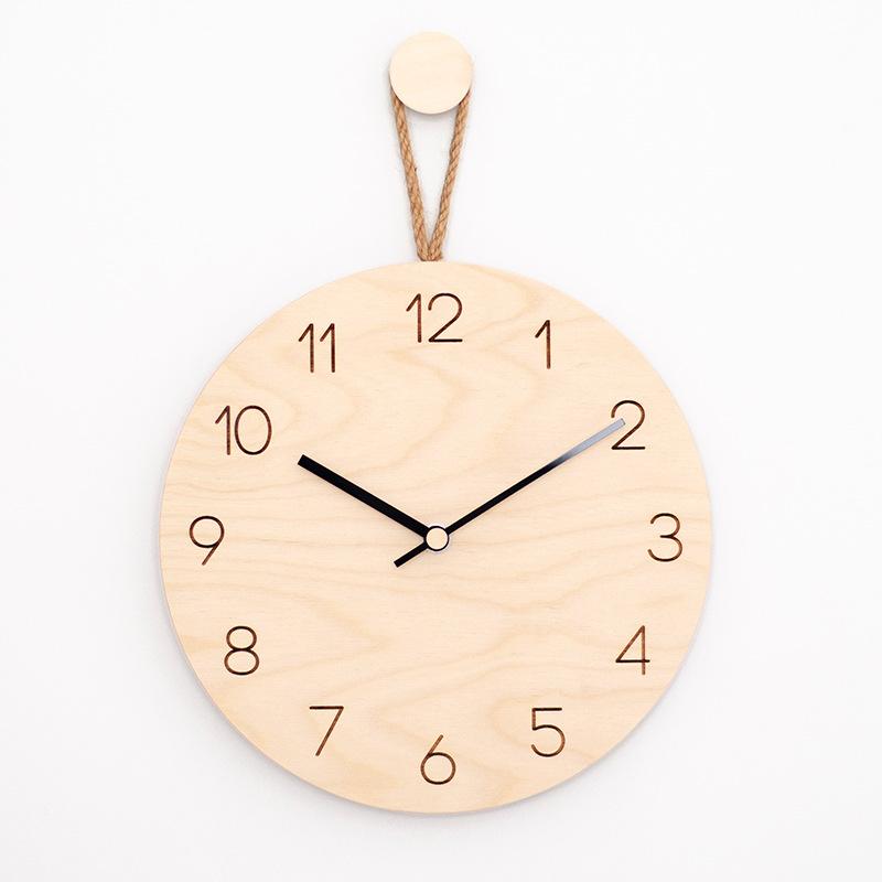 Nordic Minimalist Wooden Hemp Rope Wall Clock Creative Wall Hanging Watch Mute Quartz Clock Home Living Room Office Decoration