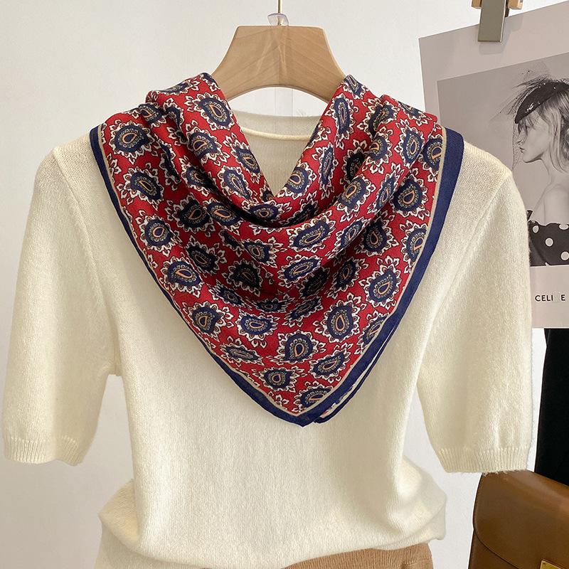 New Women's Scarf Bandana Headband Flowers Vintage Luxury Summer Beach Square Cotton Handkerchief Bohemia Girl Accessories