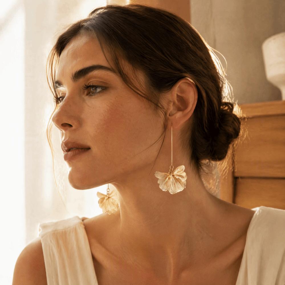 Vintage Chic Long Design Earrings Layered Petal Design Flower Pendant Earrings Jewelry Accessories