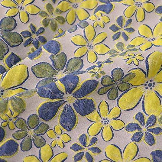 145cm Wide X 95cm Long Premium Double Layer Blue and Yellow Floral Jacquard Fabric