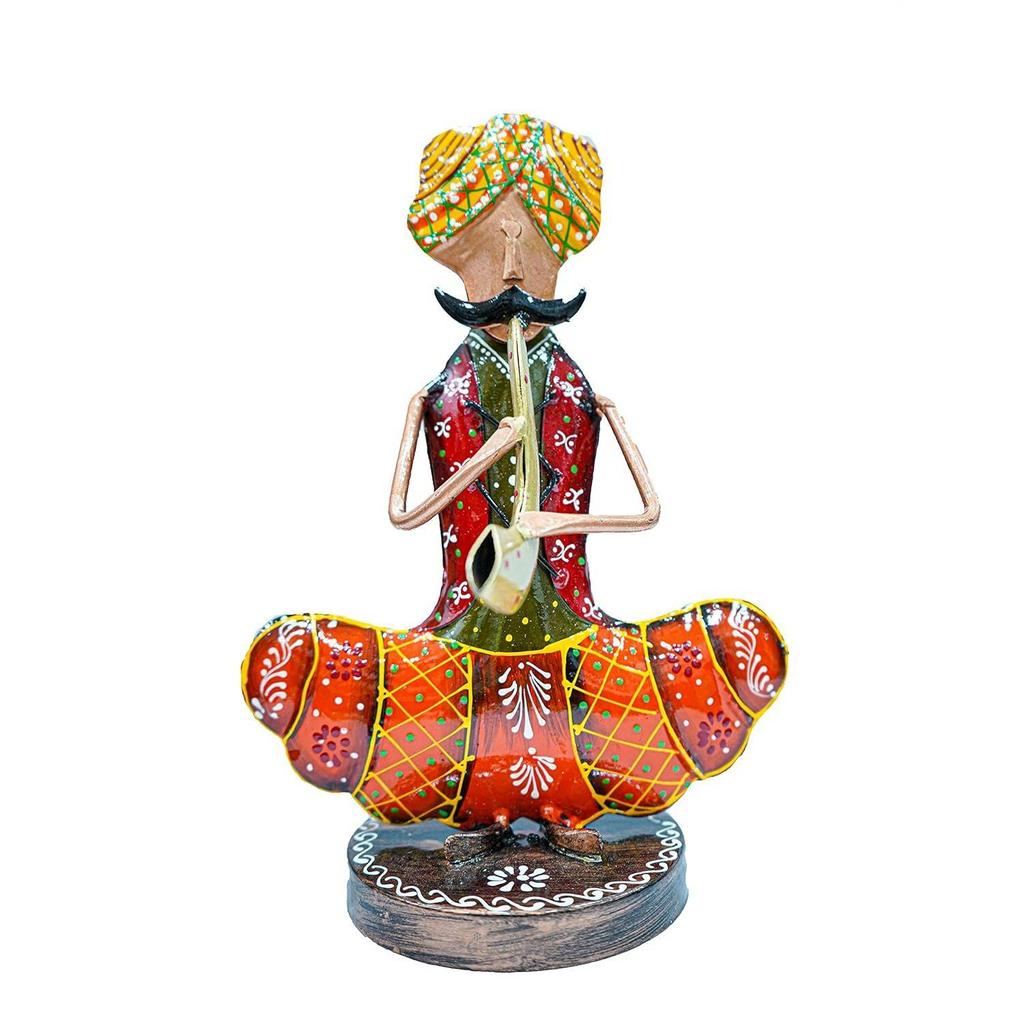 Crafts Metal Rajasthani Musicians Item Showpiece - Decorative Items for Home | Showpieces | Table Decorative Items (17X10X24 Cm), Multi Colour