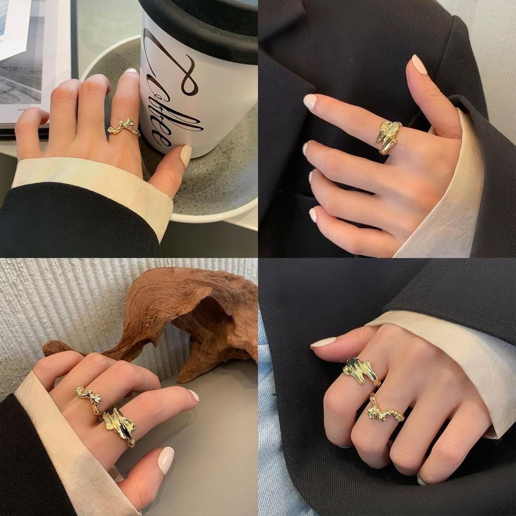Elegant Korean Style S925 Open Adjustable Ring For Women With Unique Geometric Design