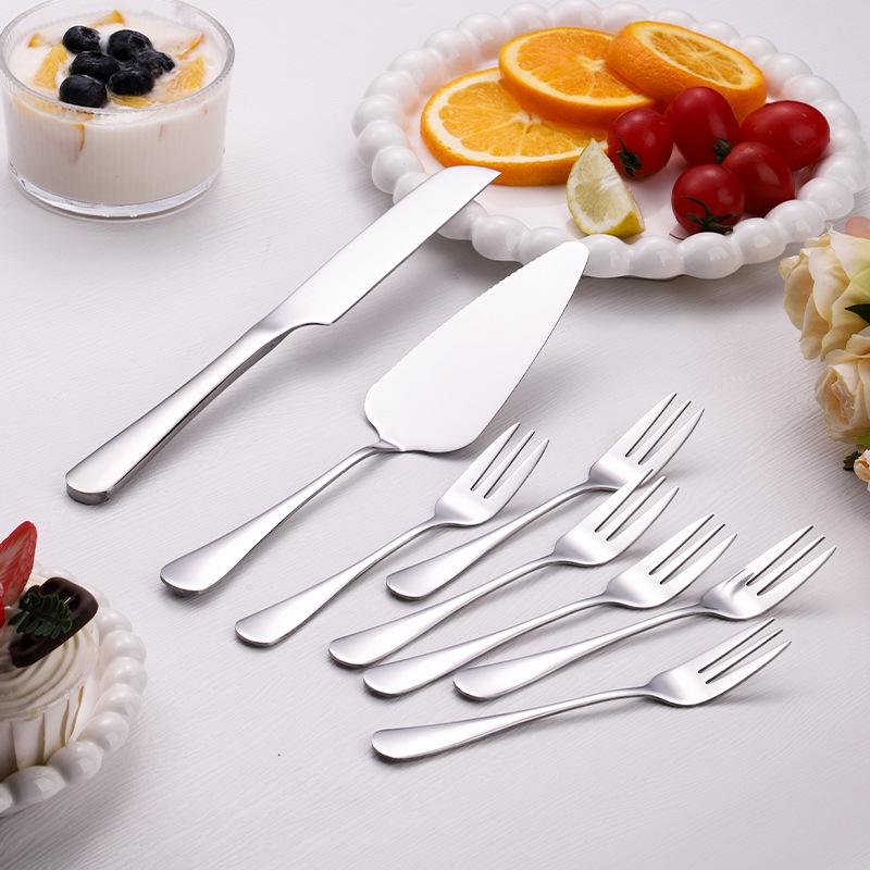 Stainless Steel Cake and Bread Knife with Long Handle Spatula and Fruit Fork for Weddings and Banquets
