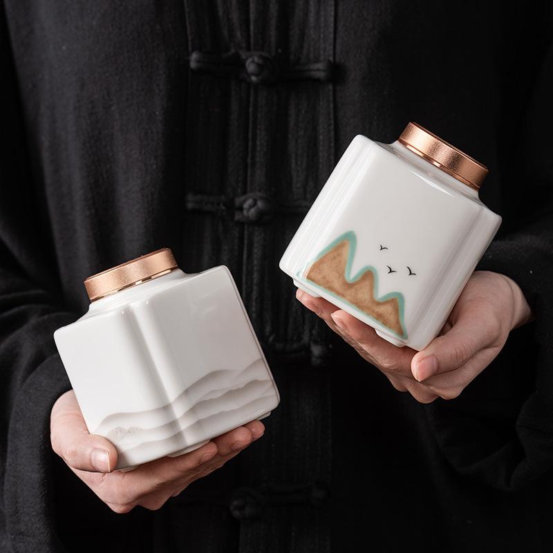 Suet jade keramisk teburk i aluminiumlegering förseglad burk hushålls Pu'er vitt te lös teburk av hög kvalitet