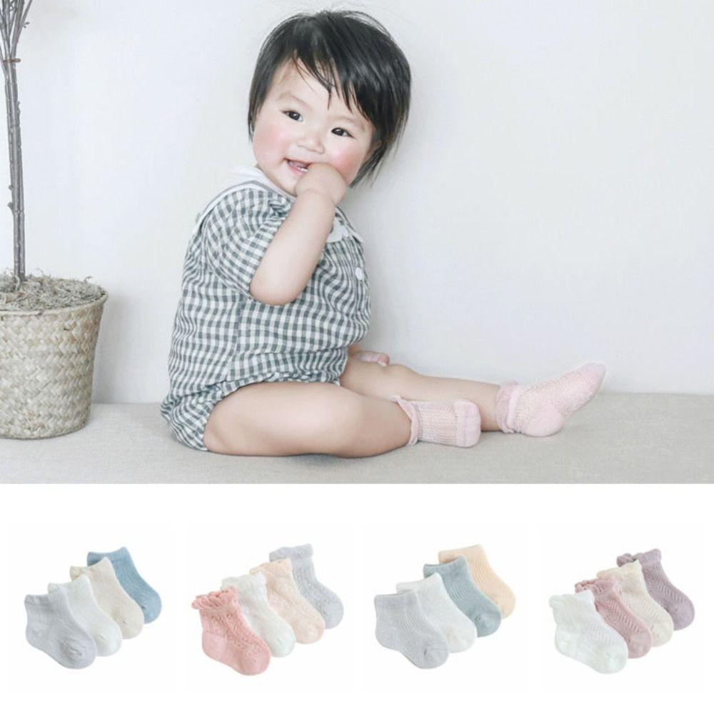 4Pairs Cotton Baby Ruffle Socks Hollow Toddle Short Socks Cute Kids Mesh Tube Socks  First Walkers