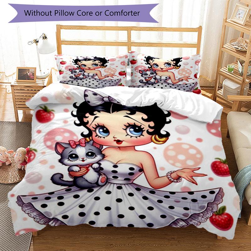 Betty Boop Party Design Bed Bedding Set 1 Duvet Cover + 2 Pillowcases Soft Breathable Household Bed Linens
