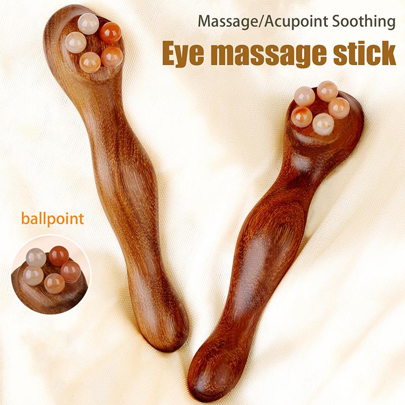 Gua Sha Facial Massage Tool Sandalwood Eye and Face Massager with Five-Bead Lotus Design for Skin Care and Puffiness Reduction