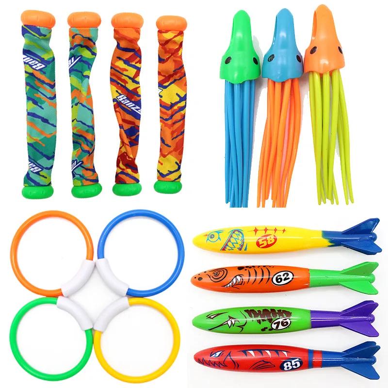 Children's Diving Toys Set Summertime Swimming Pool Treasure Hunt Diving Toy Torpedo Fish Plants Dolphin Buoy Water Toys Gifts