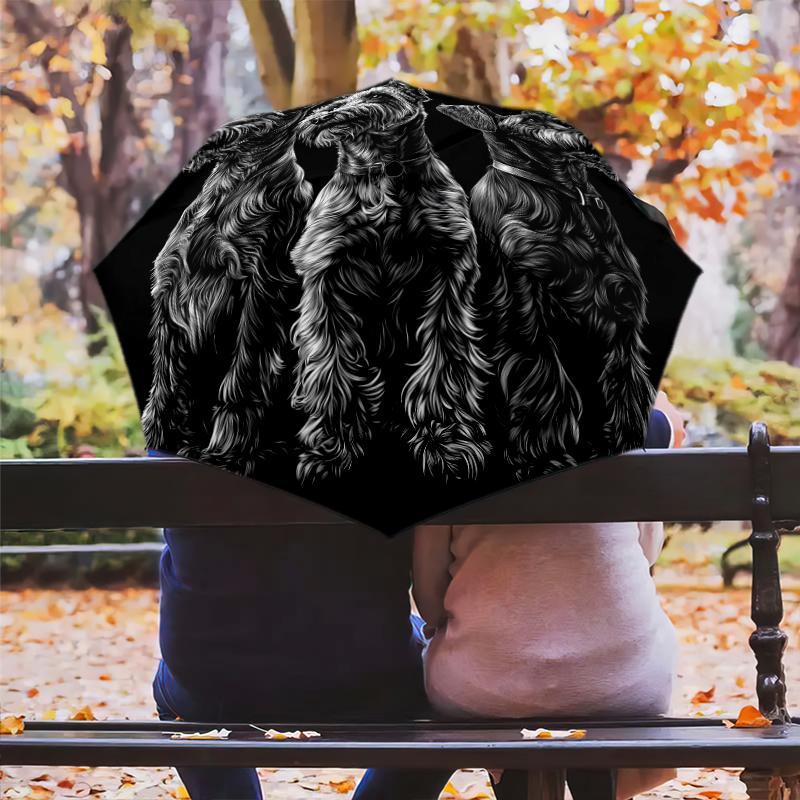 Black Schnauzer pattern, automatic folding umbrella, portable and foldable design, 8 ribs, a Christmas or birthday gift.