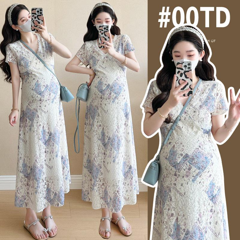 2026 Summer Elastic Lace Print Midi Dress in Chic Hot Mom Style XL