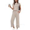 European and American women's clothing is popular, spring and summer knitted short-sleeved wide-leg pants casual two-piece set