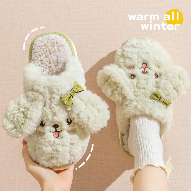 Plush Slippers Indoor Home Anti Slip Warm Cotton Slippers Autumn Winter Cute Dog Couples Slippers Women