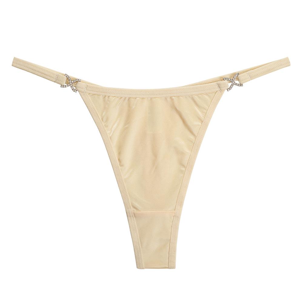 French Luxury Low-Waist Satin Thong: Nude-Feel, Breathable, with Cotton Crotch & Thin Straps - Women's 995
