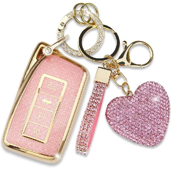 Key Fob Cover With Diamond Keychain For Lexus Car Key Shell Compatible With Lexus RX ES GS LS NX RS GX LX RC LC Smart Remote Key Protector For Women