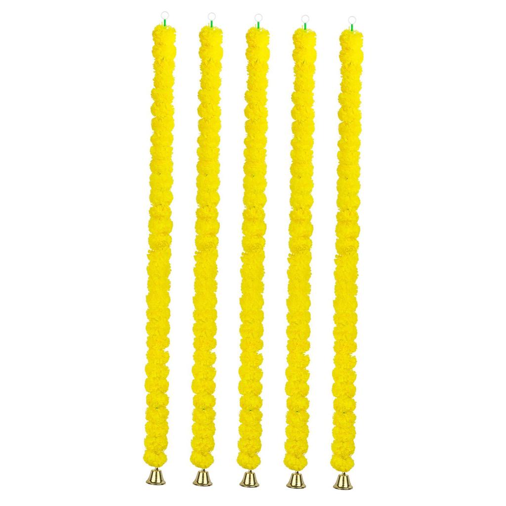 5Pcs Marigold Garland with Bell Wedding Artificial Marigold Flowers for Window Cabinet Living Room Indoor and Outdoor Farmhouse