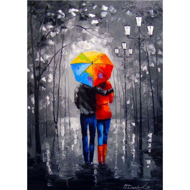 Scandinavian autumn rainy landscape poster, canvas, oil painting for lovers, outdoor wall painting for the modern living room