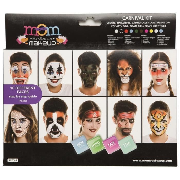 Kit de maquillage - Carnival - Deluxe - Palette 8 aquarelles - 10 maquillages - Pour adultes