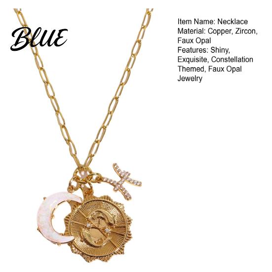 Unique Faux Opal Pendant 12 Constellations Necklace Moon Charm Constellation