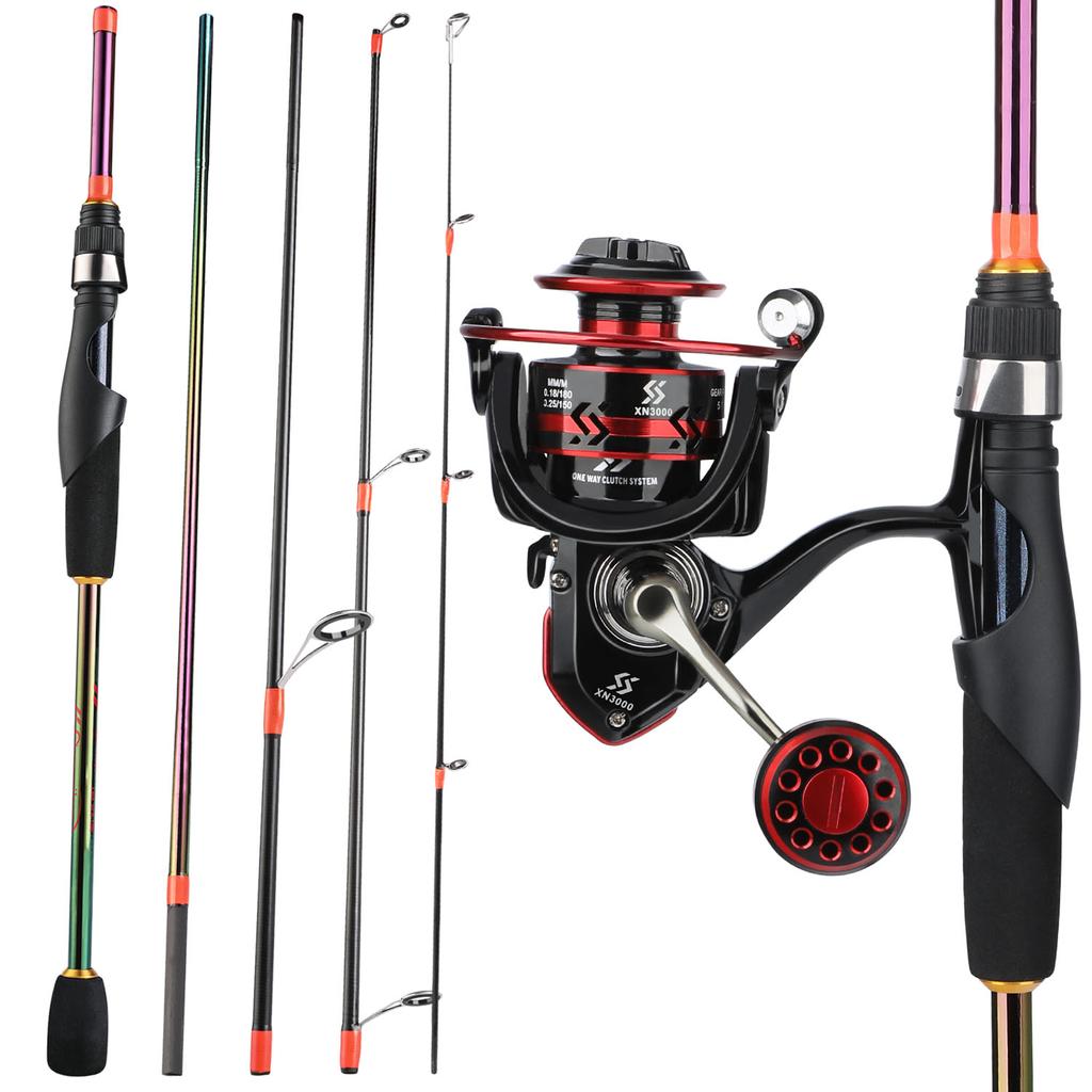 Nowy poszycia zestaw kołowrotków wędki 5 sekcji wędka z włókna węglowego Spinning Fishing Reel metalowa kulka uchwyt wędka Combo