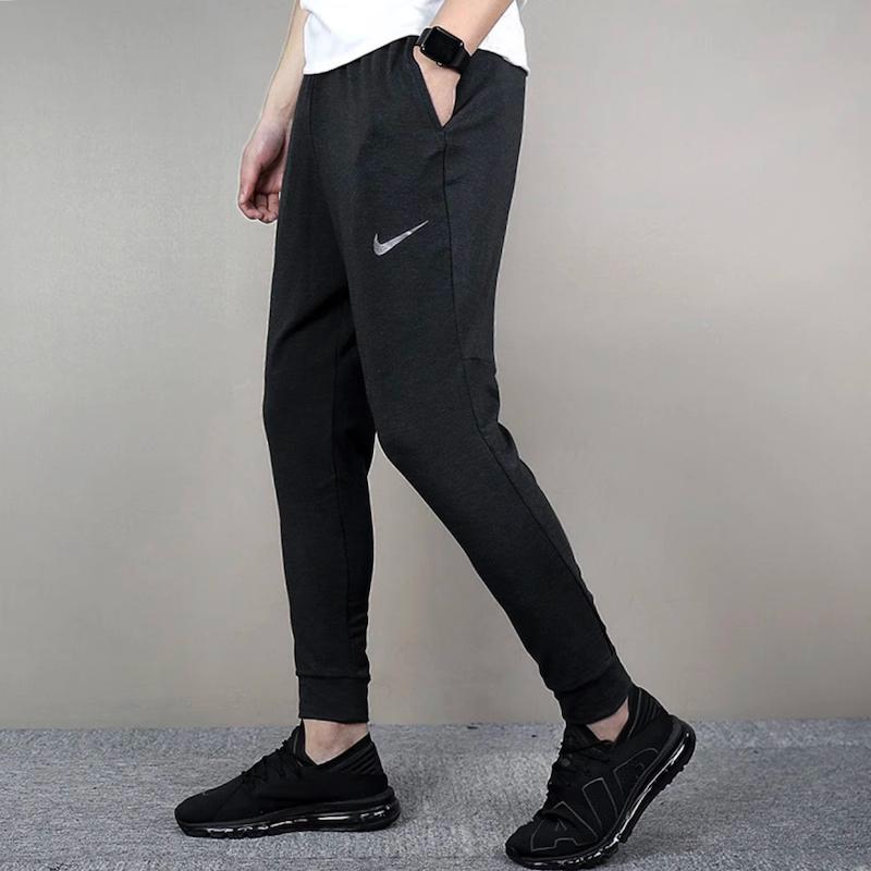 Nike Mens Training Series Color Block Logo Print Mid Rise Comfortable Versatile Knitted Sports Pants Men Pants Black Gray 933440-011