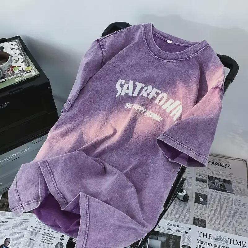 Herren-T-Shirt aus gewaschener amerikanischer Retro-Baumwolle mit kurzen Ärmeln und Rundhalsausschnitt