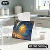 1pc Vintage Celestial Tissue Box Suitable for Dining Table, Sun Moon Stars & Enchanted Wonder Pattern, Machine Washable Polyester Tissue Holder with F