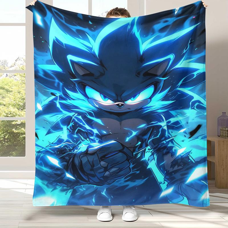 Retro S-Sonic Cartoon Game Flannel Blanket,Ultra Soft Warm Plush Throw for Home Bedroom Bed Sofa Cover Camping Picnic gift