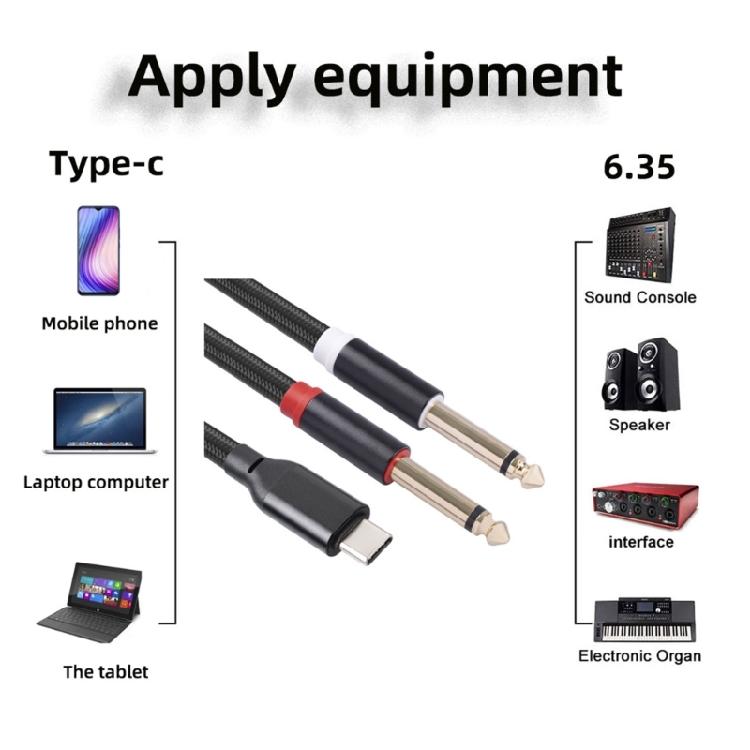 USB C to 6.35mm TRS Cable Type C to Double 6.35mm Cord Widely Compatibility