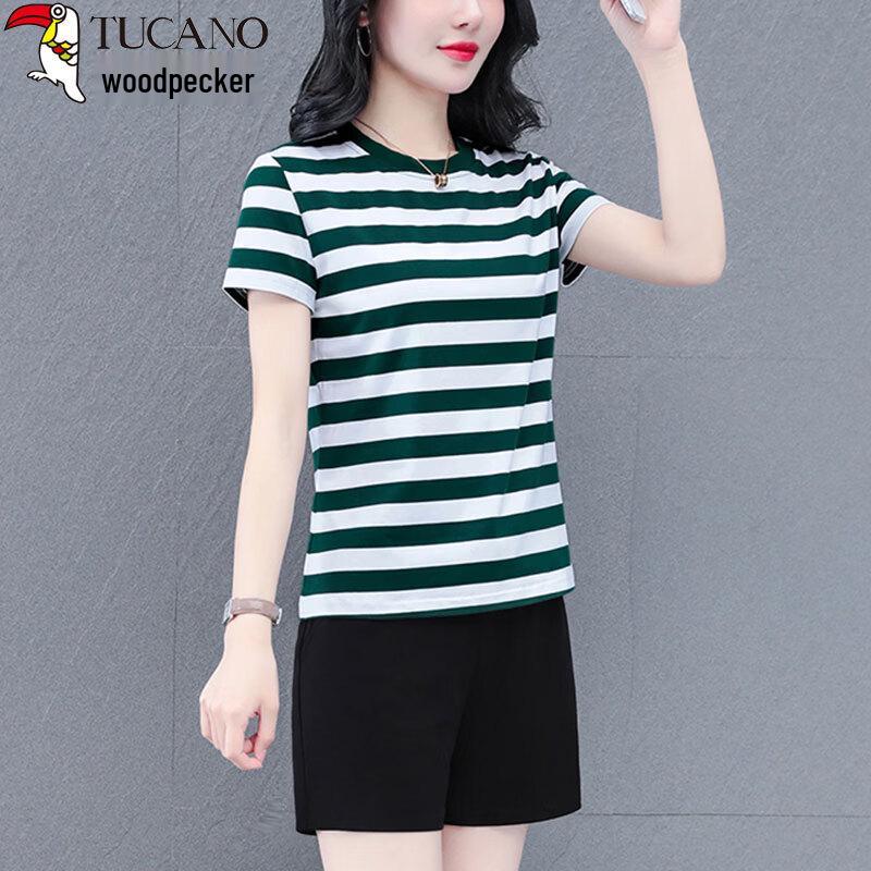Woodpecker Women's Striped Short Sleeve Top & Shorts Set