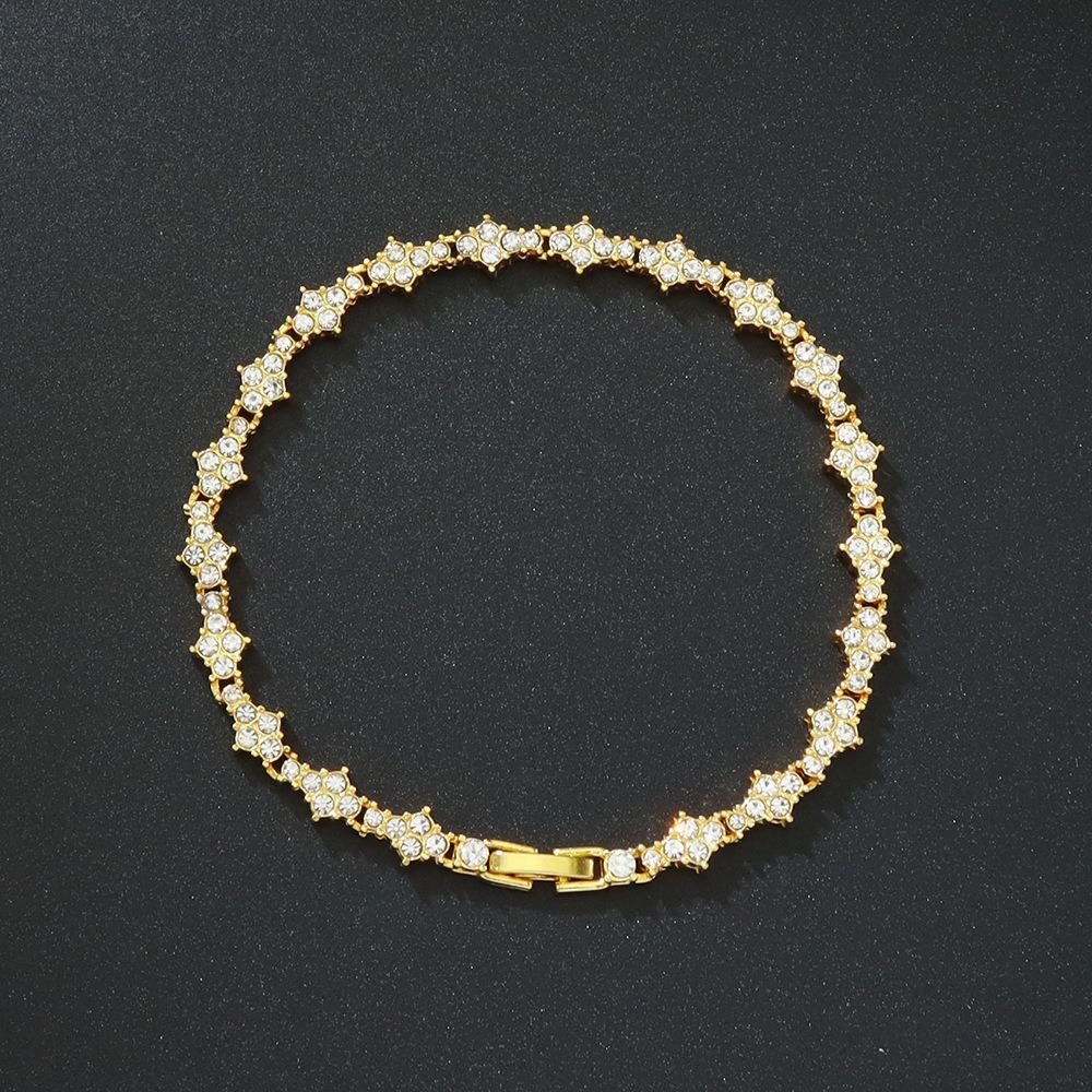 Personality Luxury Shining Brightly Gold Color Full of Rhinestone Geometric Cross Rhombus Tennis Bracelets for Women Men Jewelry