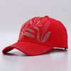 New women's diamond-encrusted baseball cap spring and summer cotton sunshade butterfly bamboo leaf rhinestone cap