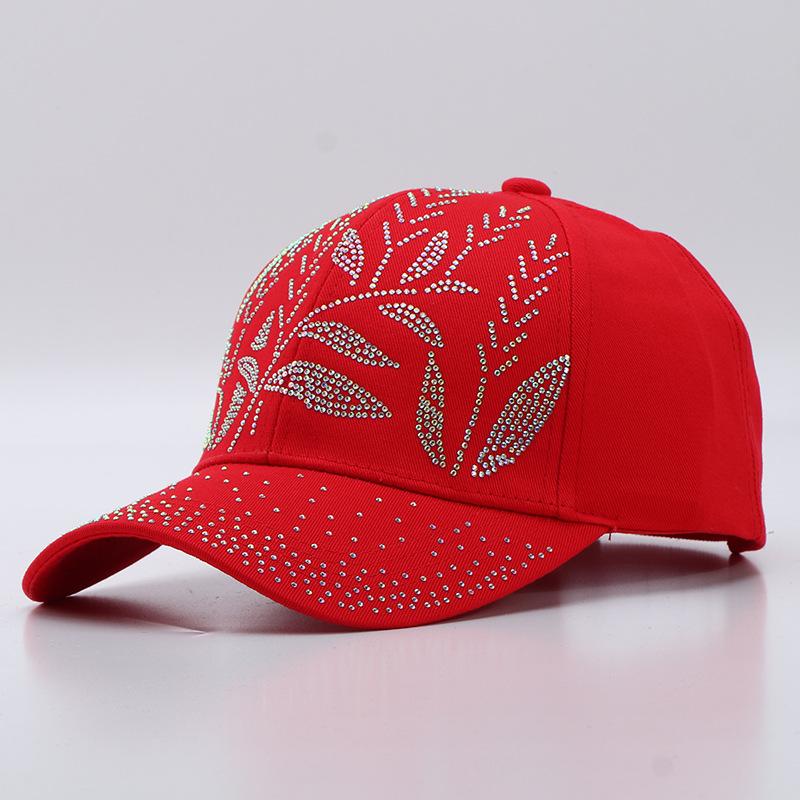 New women's diamond-encrusted baseball cap spring and summer cotton sunshade butterfly bamboo leaf rhinestone cap