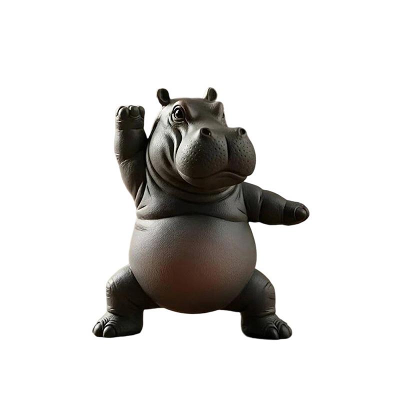 Yoga Hippopotamus Resin Statue, Hand‑made Animal Figurine, Decorative Table Ornament for Yoga Lovers Gift