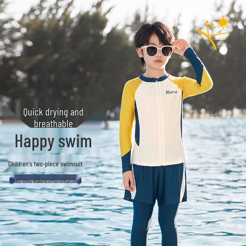 Youyou Boys' Two-Piece Long Sleeve Long Pants Swimwear Set - 2026 New Style for Kids