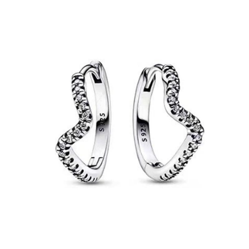 Sparkling Heart Hoop Earrings 925 Silver Heart Earring Glitter Zircon Large Circle Earrings Women Fine Jewelry Present