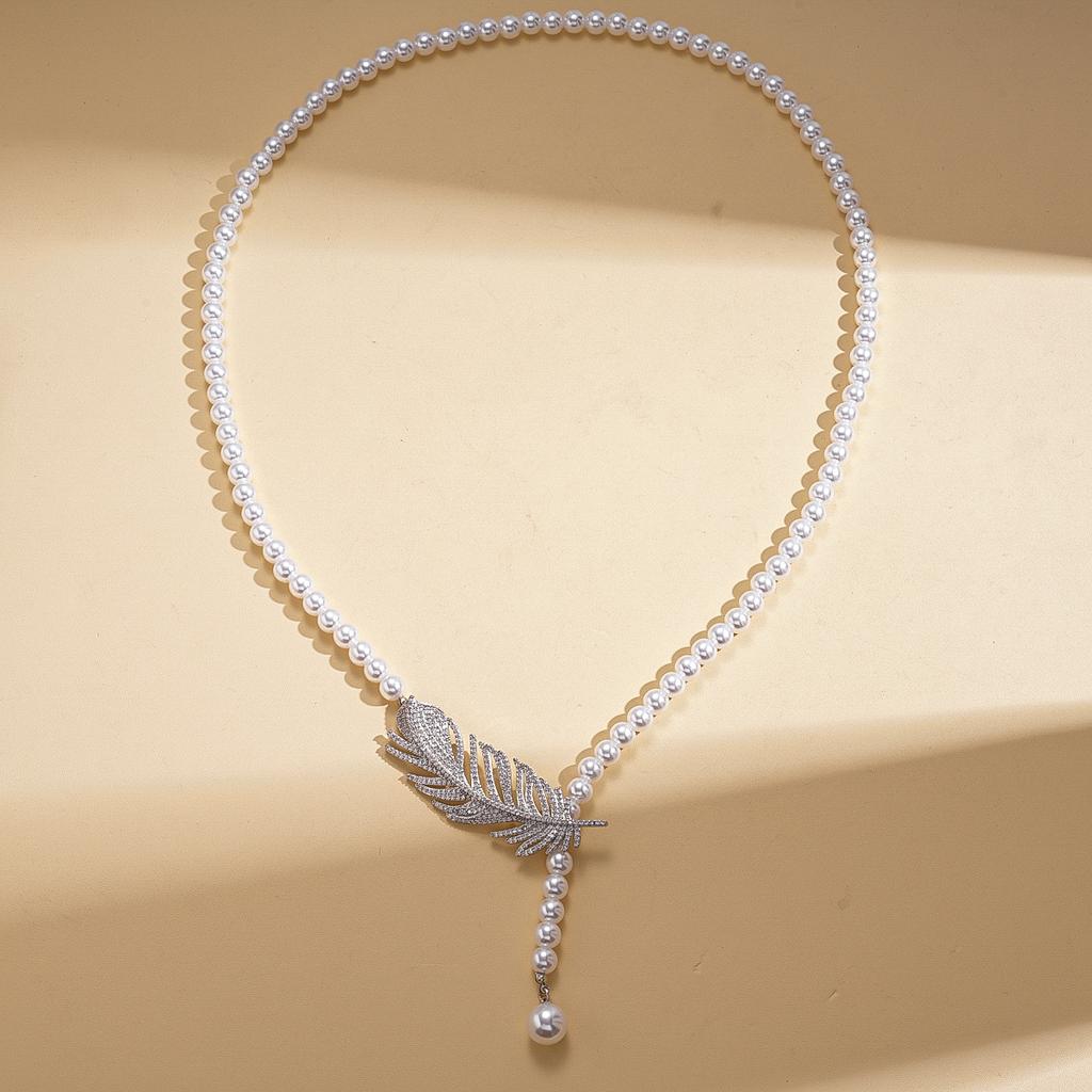 Industria Pesante Zircone Piuma Perla Maglione Lungo Collana Regolabile Nicchia Premium Collana