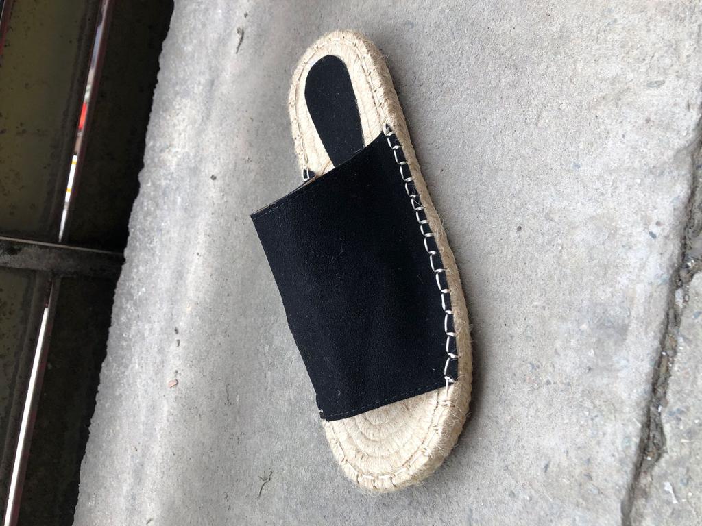 2025Wish Amazon Large Size Stitched Fisherman Casual Flat Bottom Slippers Straw Hemp Rope Bottom One-Word Slippers